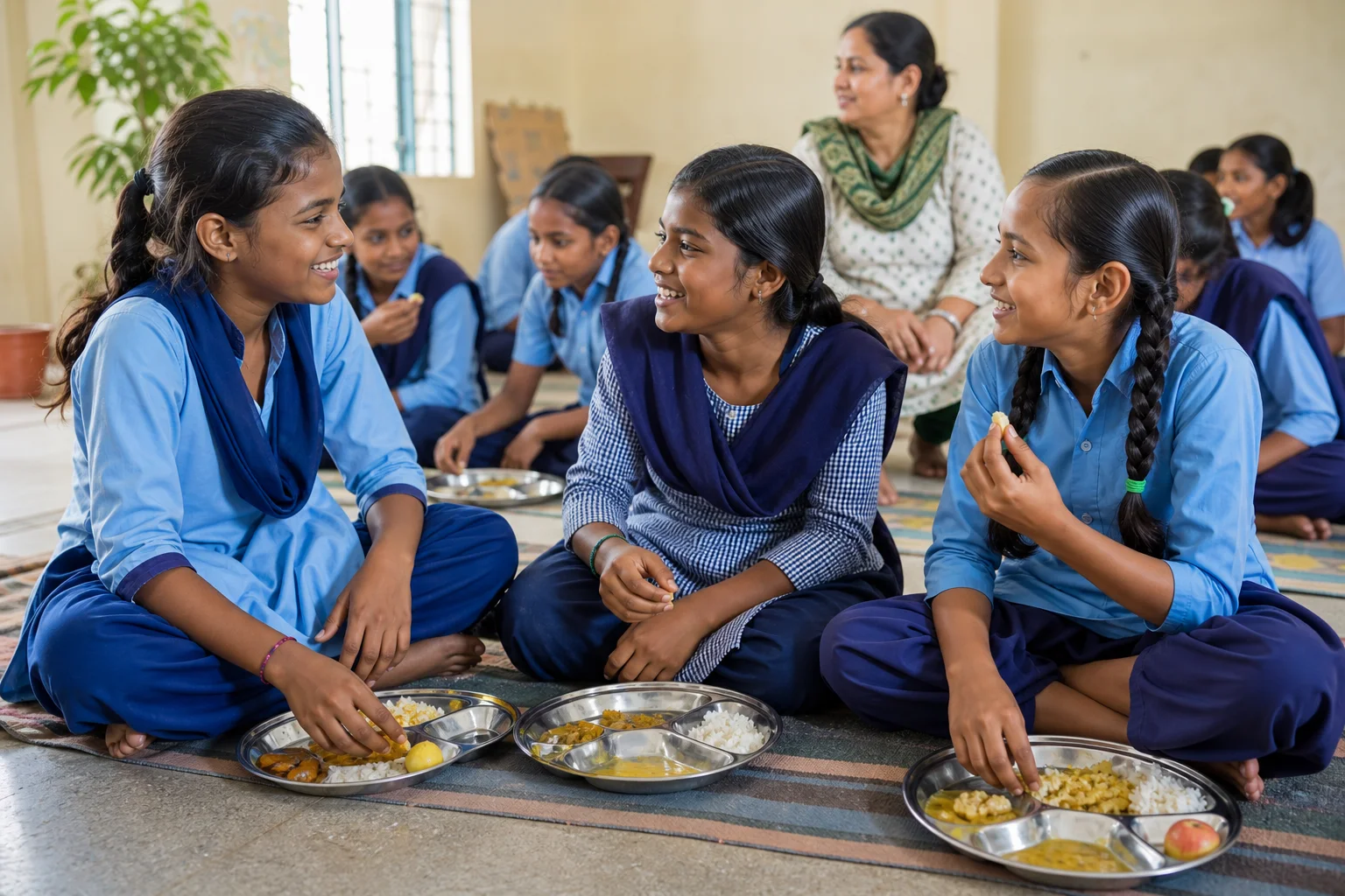 Schoolgirls sharing a nourishing meal