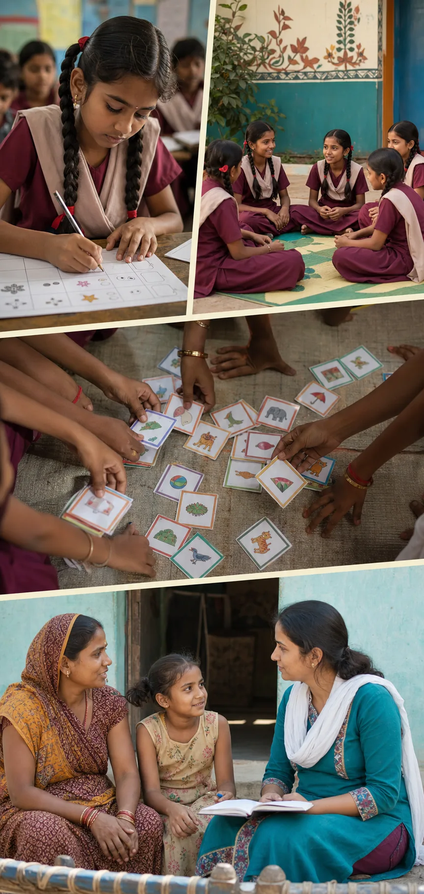 Girls and women participating in learning and community support